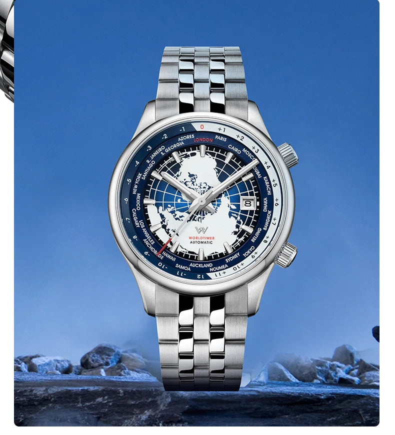 WM Watch Automatic Mechanical Men Watches High Quality Sapphire World Time Original Recognized Brand Welly Merck Watch Man WM057
