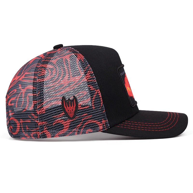 baseballová čepice s graffiti „Eye of Sauron“, hiphopová síťovaná čepice, trucker čepice