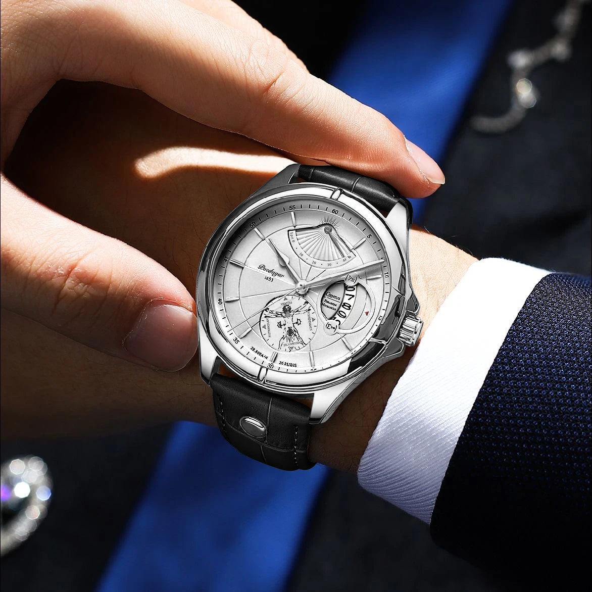 POEDAGAR quartz-polshorloge voor heren – Zakelijke, luxe stijl, waterdicht, verlicht, met datumweergave en leren band – Elegant herenhorloge