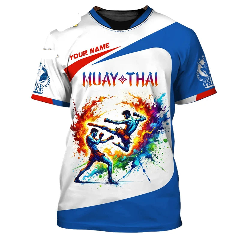 Μοντέρνο νέο γραφικό T-shirt Muay Thai για άνδρες, 3D εκτύπωση με γραφικό τίγρης και δράκου, προσωποποιημένο με όνομα, καλοκαιρινό T-shirt για γυμναστήριο και fitness