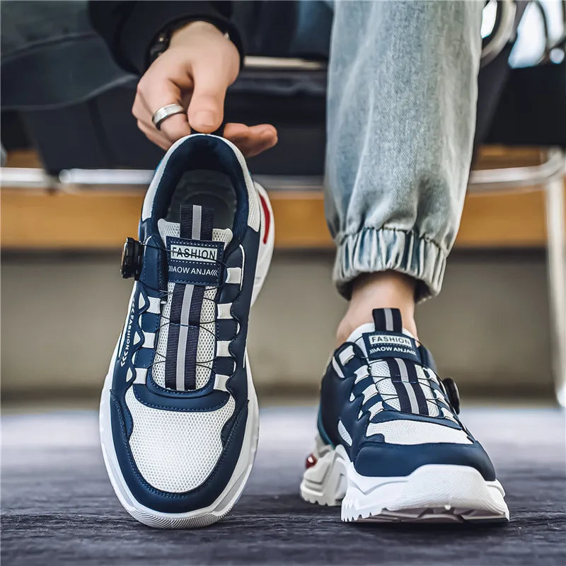 Koreanische Herren-Sportschuhe mit drehbarer Schnalle, modische Freizeitschuhe für alle Jahreszeiten, weiche rutschfeste Sohle, Outdoor-Laufschuhe, Studenten-Sneaker
