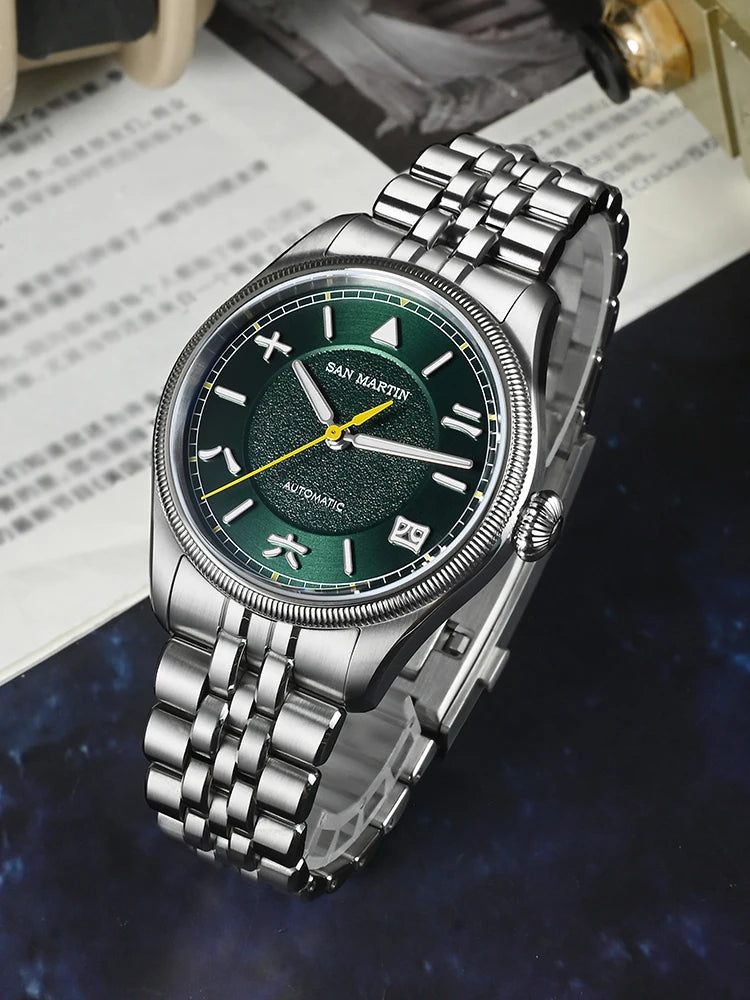 San Martin 39.5mm Retro Chinese Characters Indices Dial Men Pilot Watch YN55 100M Waterproof BGW-X1 Luminous SN0033C