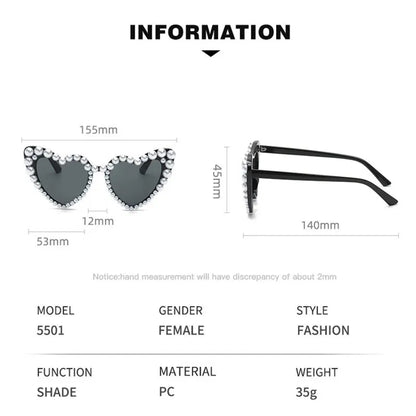 New In Luxury Fine Shimmering Love Pearl Sun Glasses Women Heart Glasses Casual Bling Sunglasses Lentes De Sol Mujer