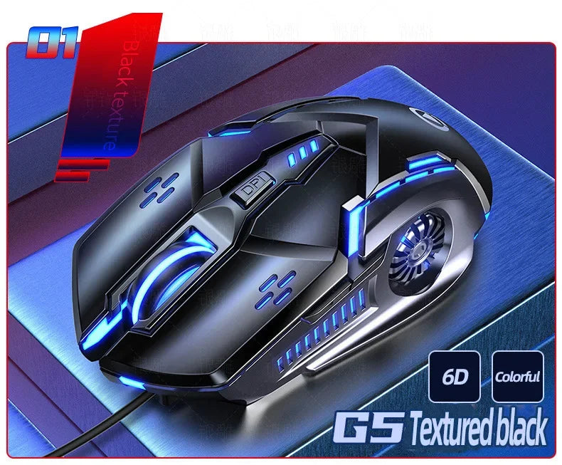 G5 Mute laidinė pelė su šešiais mygtukais ir apšvietimu, e. sporto žaidimų mechaniniai kompiuterio priedai, žaidimų pelė nešiojamajam ir stacionariajam kompiuteriui