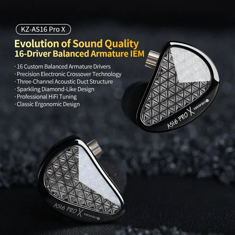 Auricolari in-ear monitor KZ AS16 PRO X HiFi – cuffie cablate con microfono e 8 driver ad armatura bilanciata