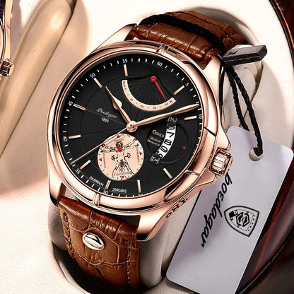 POEDAGAR quartz-polshorloge voor heren – Zakelijke, luxe stijl, waterdicht, verlicht, met datumweergave en leren band – Elegant herenhorloge