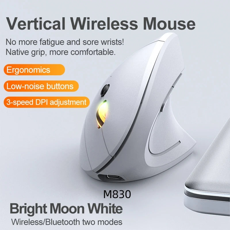 2.4G Bluetooth kabellose vertikale Maus, wiederaufladbar, ergonomisch, 1600DPI einstellbare Gaming-Maus mit 6 Tasten für Laptop, PC und Computer
