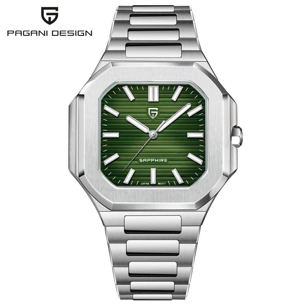 2026 New PAGANI DESIGN Square Quartz Luxury Watch for Men AR Sapphire Mirror Japan Movt Man Watch Luminous 316L All Steel Watch