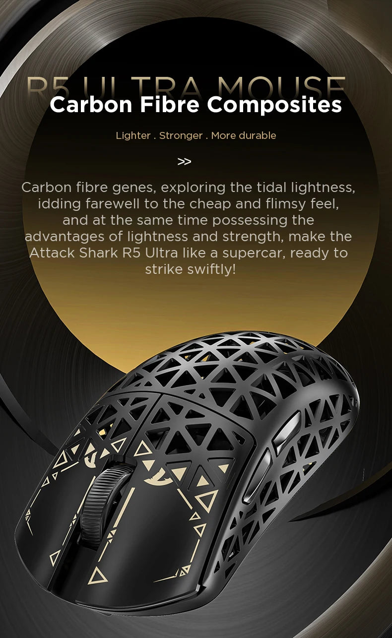 ATTACK SHARK R5 Tri-mode Ultra Wireless Gaming Mouse Carbon Fiber 8K, PAW3950MAX, 8000Hz Wireless Polling Rate, DPI up to 42000