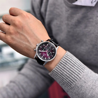 Benyar Luxus-Herrenuhr – Chronograph mit Datumsanzeige, Lederarmband, wasserdicht, leuchtend, sportlicher und militärischer Stil, Quarzuhr