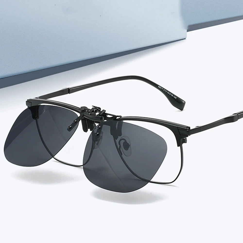 VIVIBEE Flip Up Clip On Sunglasses Fishing Polarized Men 47mm Clips For Eyeglasses Square UV400 Outdoor Driving Shades