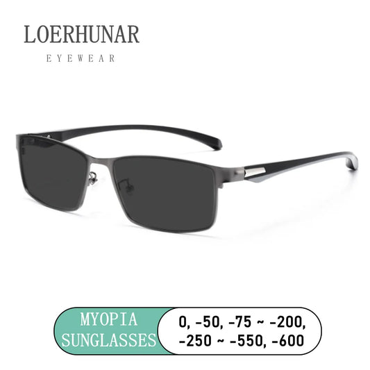LOERHUNAR Brand Design for Men's Retro Business Myopia Sunglasses with Diopter 0 -0.75 -1.0  -1.5 -1.75 -2.0 -2.5 -3.0 to -6.0