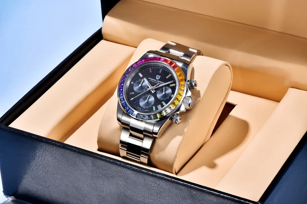 Montre pour homme PAGANI DESIGN – Modèle à cadrans colorés, montre-bracelet à quartz de luxe, chronographe équipé d'un mouvement