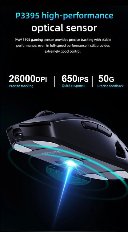 Mouse da gaming wireless DAREU Al-mg Tri-mode 8Khz PBT con ricarica rapida, PAW3950, 30000 DPI, leggero, per PC gamer
