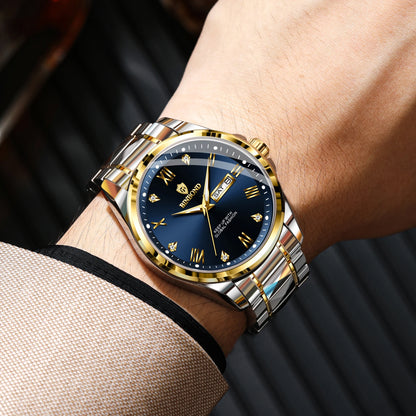 BINBOND men’s quartz wristwatch – Professional style, luxurious, luminous, robust and durable, water-resistant, with automatic date and day-of-the-week display.