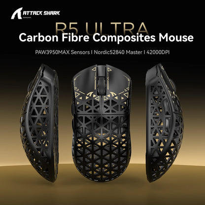 ATTACK SHARK R5 Tri-mode Ultra Wireless Gaming Mouse Carbon Fiber 8K, PAW3950MAX, 8000Hz Wireless Polling Rate, DPI up to 42000