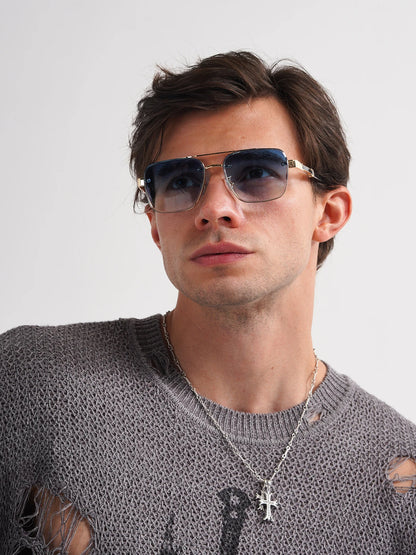 Ruiao Square Mens Designer Sunglasses Metal Frame Gradient Luxury Shades UV400 Rectangle Pilot Sun Glasses for Men