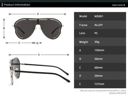 Oversized One-Piece Pilot Sunglasses Women Big Frame Luxury Brand Butterfly Shaped Sun Glasses For Ladies Shield Eyewear Shades