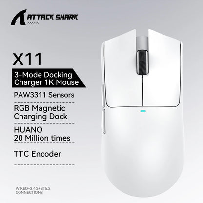 ATTACK SHARK X11 SE Wireless Gaming Mouse 22000 DPI,PixArt PAW3311 Sensor,BT/2.4G/Wired,59g Lightweight,2000W Clicks