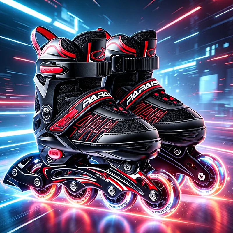 Patins em Linha para Rapaz, Pretos, Tamanho Ajustável, Rosa para Rapariga, Rollerblades Desportivos para Criança, Alta Velocidade, Novos, LED Luminoso, Profissionais