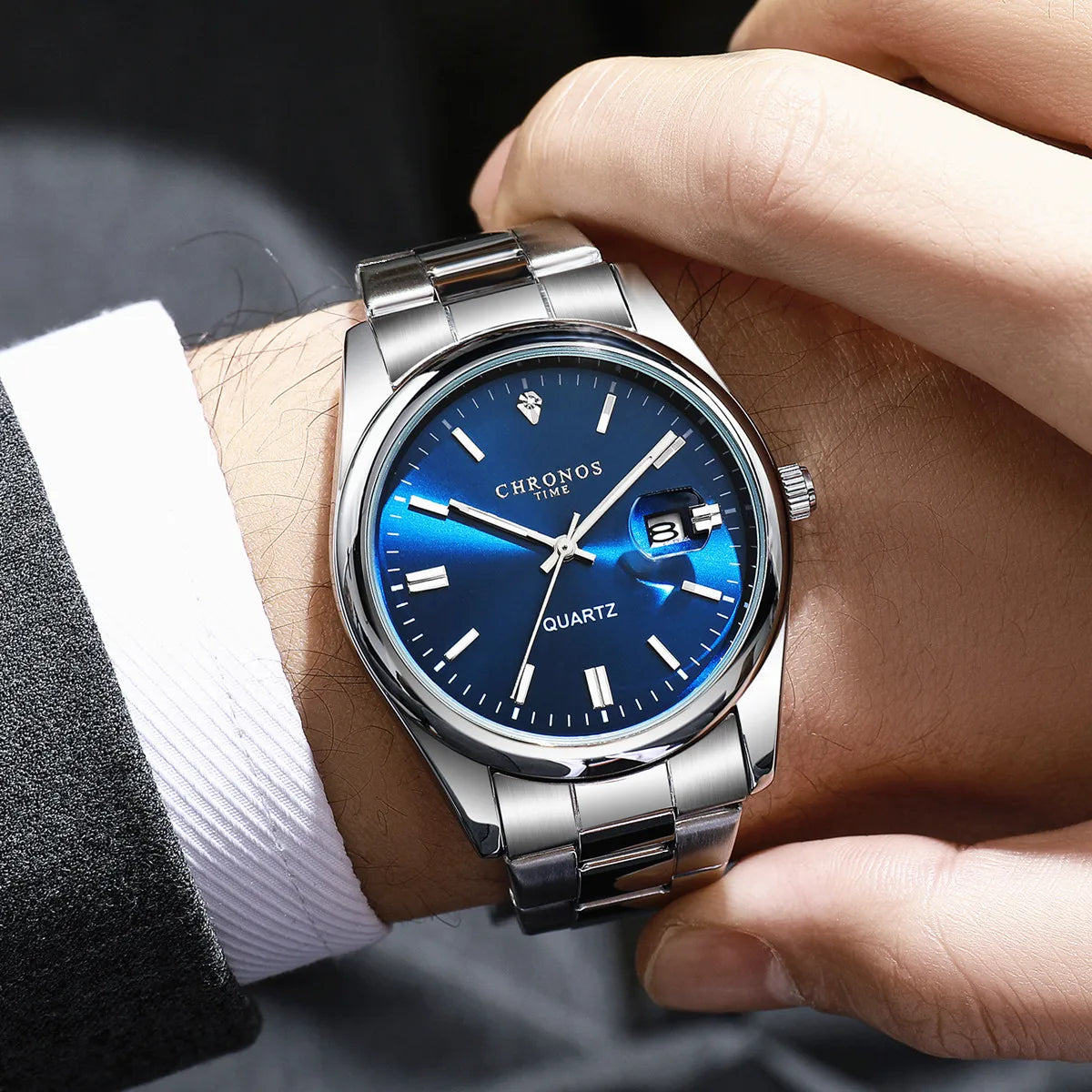 Montre-bracelet pour homme CHRONOS – Marque de luxe, étanche, lumineuse, avec affichage de la date, en acier inoxydable, à mouvement à quartz.