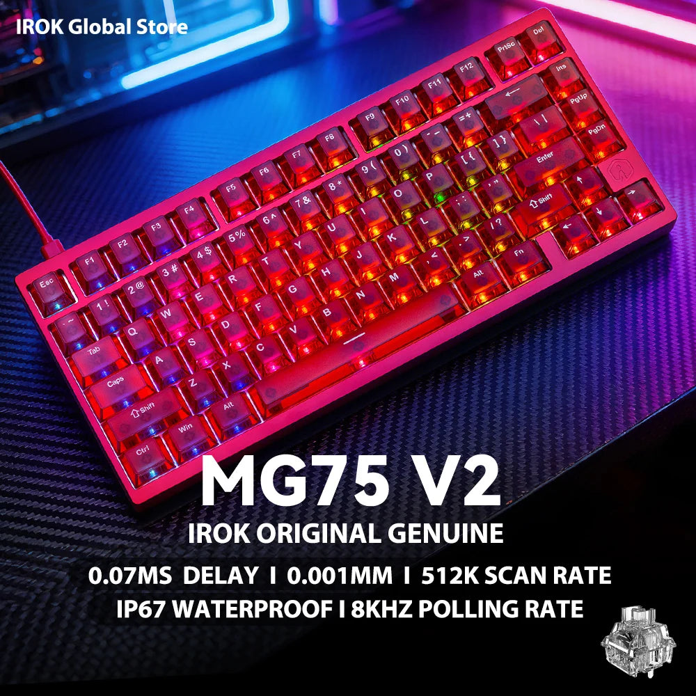 Teclado mecánico gaming magnético de aluminio IROK MG75 V2 MG75V2 Rapid Trigger 0.07ms 8KHz 0.001mm 512K de tasa de escaneo para gamers