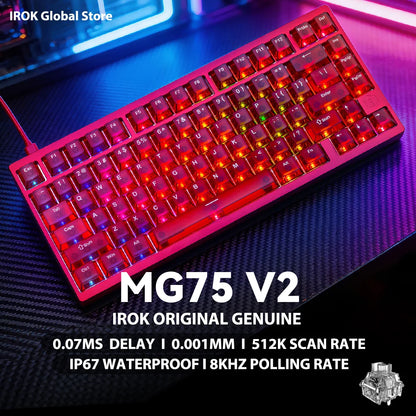 Teclado mecánico gaming magnético de aluminio IROK MG75 V2 MG75V2 Rapid Trigger 0.07ms 8KHz 0.001mm 512K de tasa de escaneo para gamers