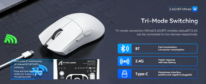 ATTACK SHARK X11SE Wireless Gaming Mouse Tri-Mode, 63g Superlight Gaming Mouse with PAW3311 Sensor, 22000 DPI, Bluetooth 5.2, 2.4G Wireless & Wired RGB Gaming Mouse