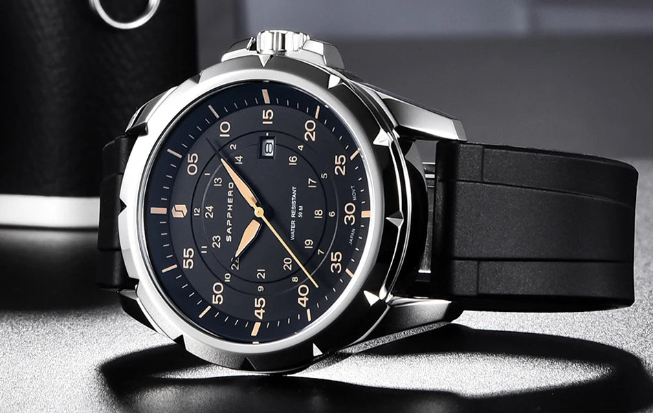 Reloj para hombre SAPPHERO: reloj de cuarzo de lujo, resistente al agua hasta 50 m, equipado con un mecanismo importado y una caja de acero inoxidable. Una idea de regalo ideal para hombre.