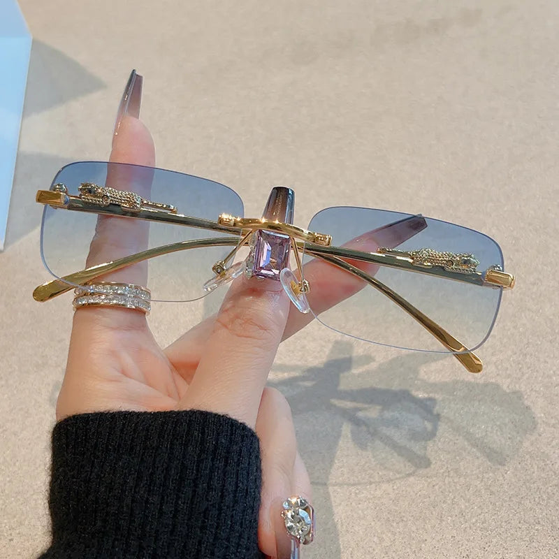 Cycling 12pcs Brand Leopard Rimless Rectangle Sunglasses Fashion Y2K Frameless Sun Glasses Shades for Women Men UV400