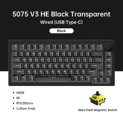 Akko 5075 V3 HE Magnetic Keyboard 75% Custom Mechanical Gaming Keyboard Rapid Trigger 0.005mm 8K Polling Rate ARGB