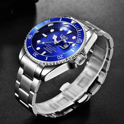 Reloj para hombre LIGE: cronógrafo de cuarzo, resistente al agua, estilo informal y profesional, accesorio de moda de lujo de una gran marca.