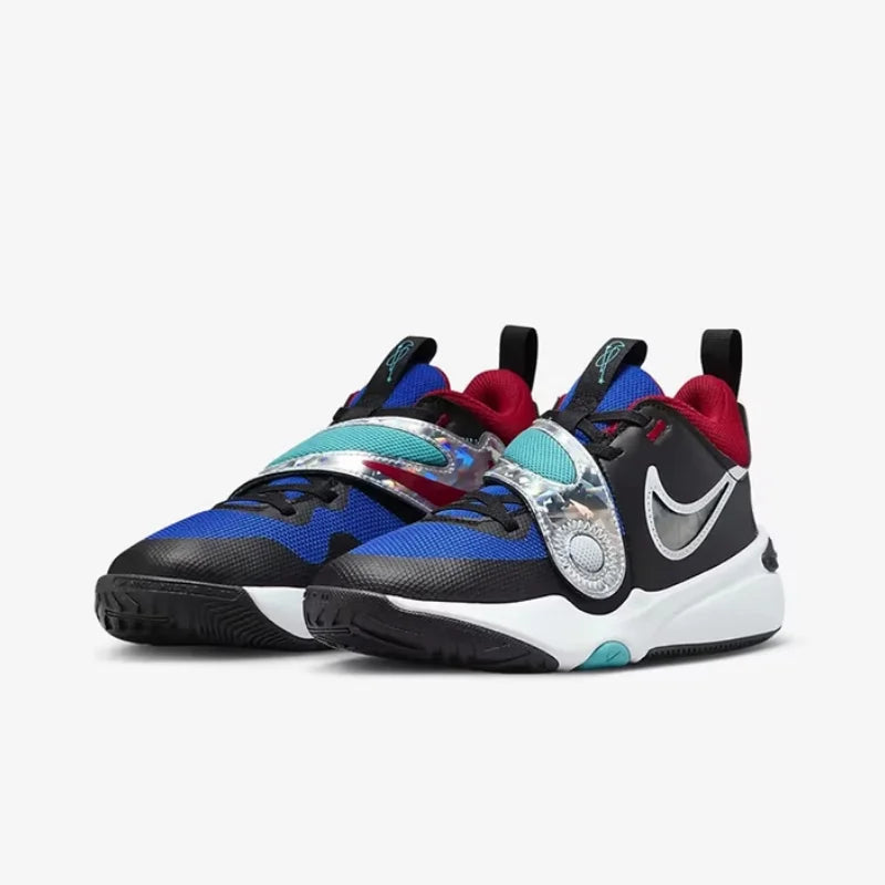 Scarpe da basket da donna Nike con ammortizzazione e suola integrale in gomma, pratiche, nuovo design con velcro, scarpe da basket mid-top resistenti all’usura e durevoli, Team Hustle D11 in colore accattivante per outdoor e tempo libero, Excell