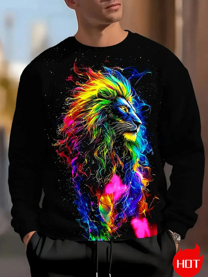 Herren-Sweatshirt mit Adler-Print, langärmelig, Streetwear, 3D-Tierdruck, Hip-Hop-Oberteil für Männer, Plus Size, Rundhals-Pullover