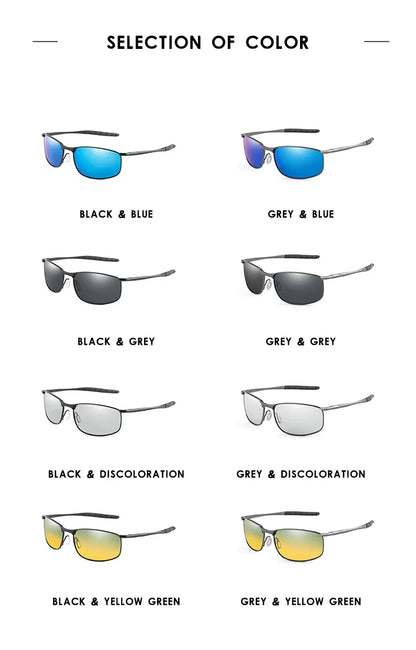 Photochromic Men Polarized Sunglasses Male Metal Square Glasses Driving Sun Glasses UV400 Outdoor Sports Cycling Goggles