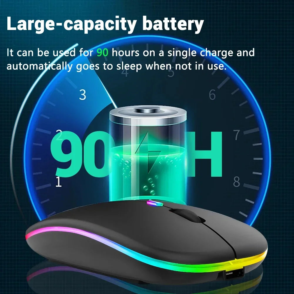Rato sem fios recarregável de modo duplo, compatível com Bluetooth, 2.4G USB, para computador portátil, iPad, tablet e notebook, rato gaming