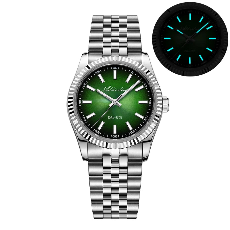Relógio masculino novo ADDIESDIVE AD2073, vidro de safira, 36mm, VH31, quartz, efeito sunburst, 10Bar, impermeável para mergulho, luminoso