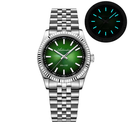 Relógio masculino novo ADDIESDIVE AD2073, vidro de safira, 36mm, VH31, quartz, efeito sunburst, 10Bar, impermeável para mergulho, luminoso