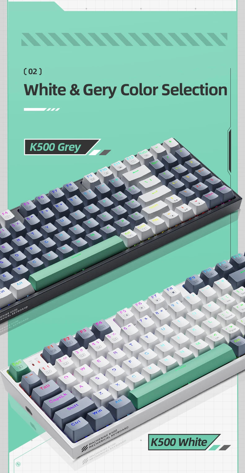 Tastiera meccanica MACHENIKE K500 cablata da gaming K500-B94 Hot Swappable, 94 tasti, layout 90%, retroilluminazione RGB per PC e laptop