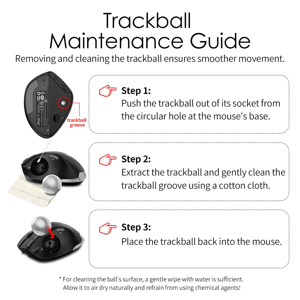 Lefon F33 Bluetooth Ergonomic Trackball Mouse, Rechargeable Wireless Trackball Mouse with Bluetooth & 2.4G, 4800 DPI Ergonomic Rollerball Mouse for PC, Office & Drawing