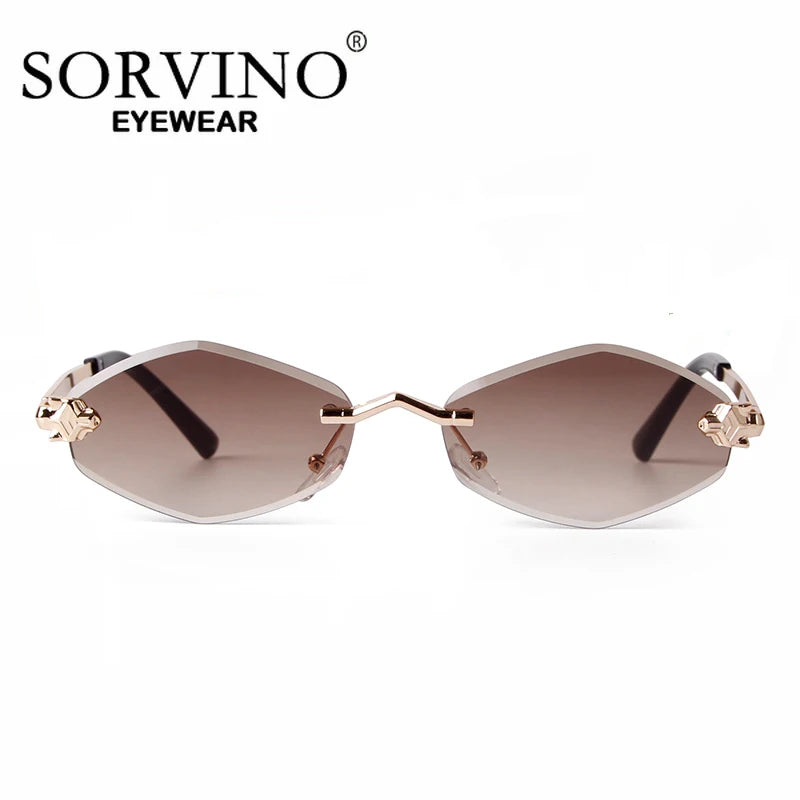 SORVINO 2024 Women Luxury Brand Designer Sunglasses New Polygonal Small Rimless Rhombus Sun Glasses Female Retro Eyewear