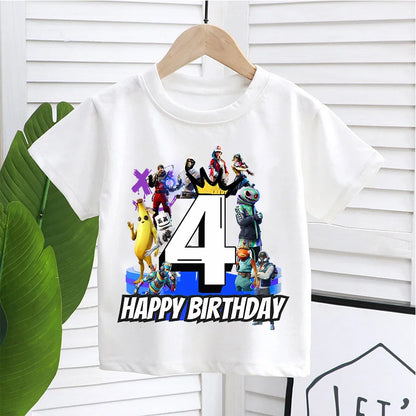 Fortnite Children’s Birthday Number T-Shirt Girls Boys Summer Clothes Baby Cotton Tee Shirts Party Short Sleeve Tops Toddler Gift