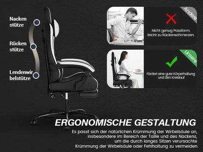 WOTSTA Gaming Chair with Footrest Gamer Chairs Ergonomic with Lumbar Cushion Headrest Height Adjustable Computer Chair
