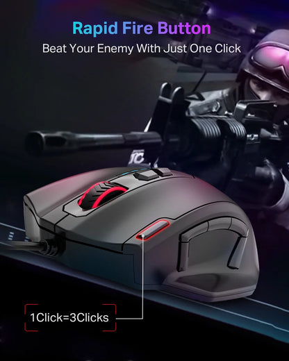 Mouse gaming cablato USB E-YOOSO X-41 Pro con retroilluminazione RGB, 12400 DPI, 11 pulsanti programmabili, mouse ergonomico per lavoro, computer, PC e laptop
