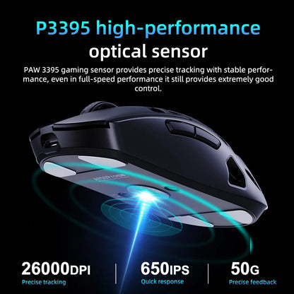 Mouse da gaming wireless DAREU Al-mg Tri-mode 8Khz PBT con ricarica rapida, PAW3950, 30000 DPI, leggero, per PC gamer