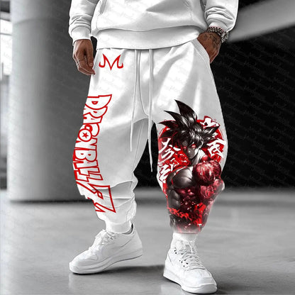 Dragon Ball Z Goku weißes Hoodie- und Hosen-Set für Herren und Damen, zweiteiliges Outfit mit Anime-Charakter-Print, rotem Logo und Super Saiyan