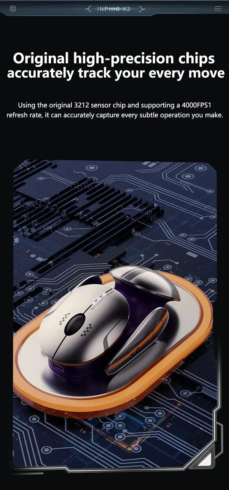 Ratón inalámbrico Bluetooth Inphic X2 trimodo de metal, silencioso, recargable, con retroiluminación e-sports, para gaming, PC y portátiles, accesorio de regalo