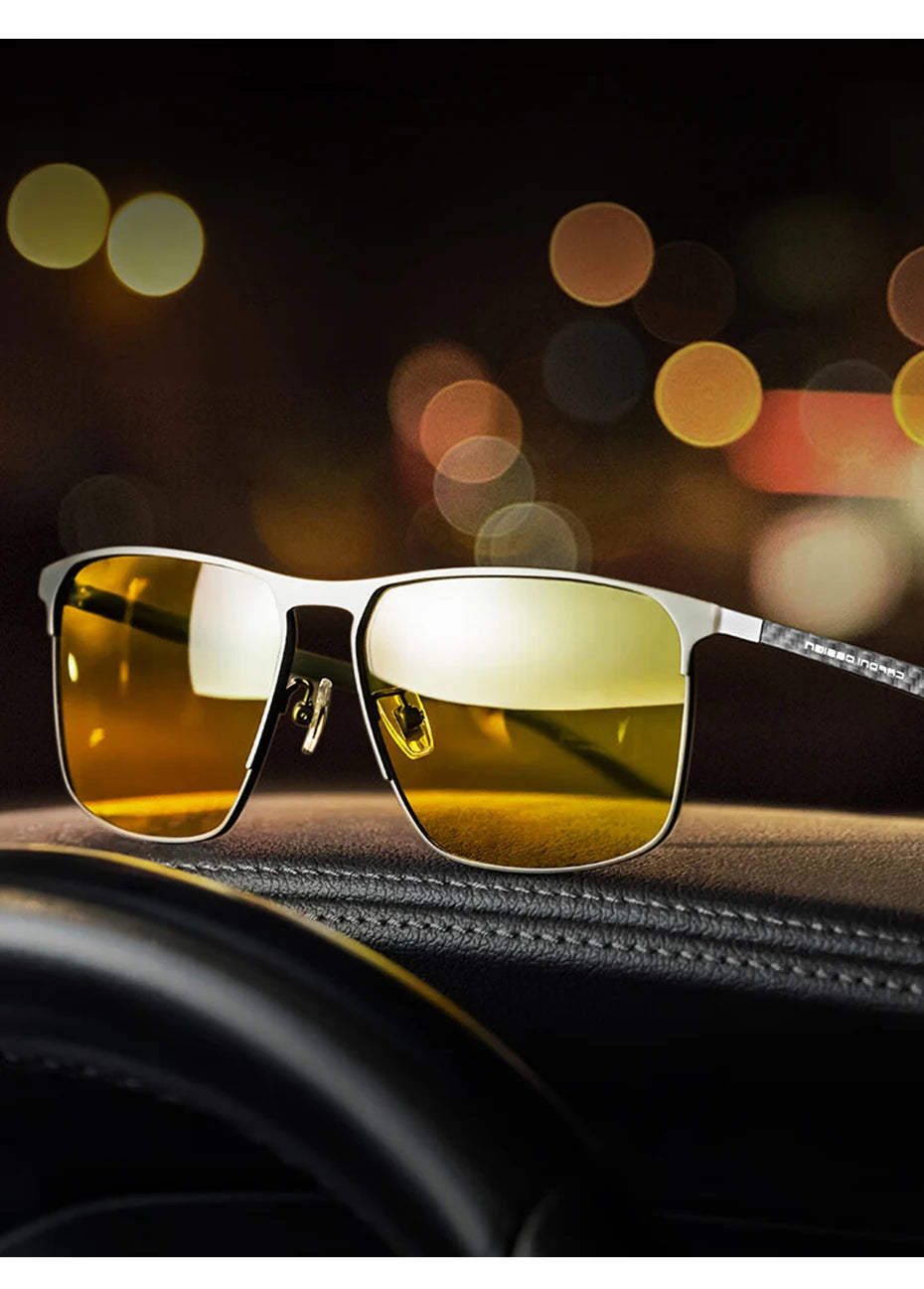 CAPONI Top Quality Night Vision Sunglasses For Men Women Carbon Fiber Frame Square Glasses UV400 lenses Goggles BSYS28964