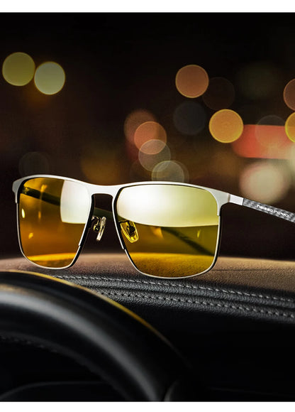 CAPONI Top Quality Night Vision Sunglasses For Men Women Carbon Fiber Frame Square Glasses UV400 lenses Goggles BSYS28964