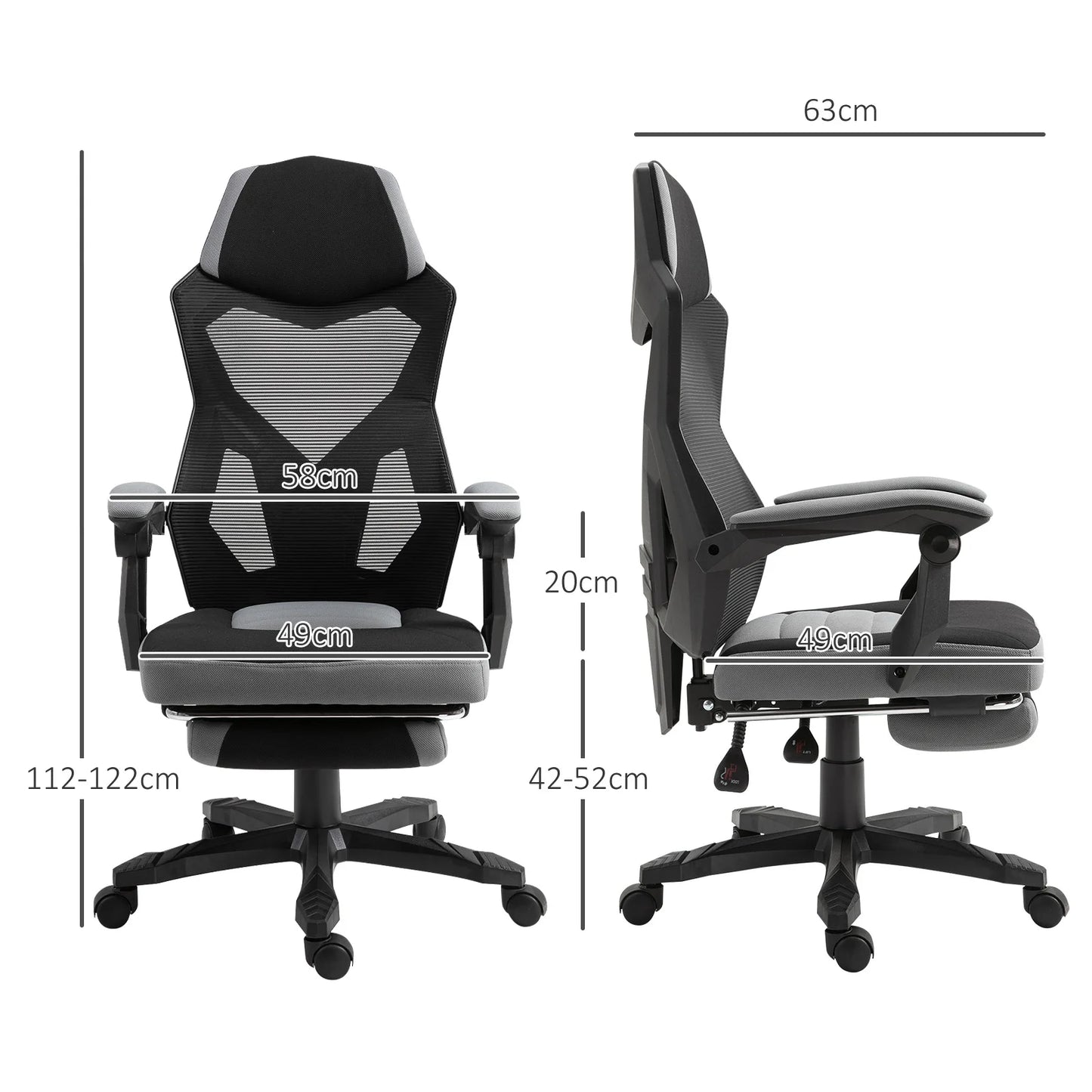 Ergonomic Gaming Office Chair Grey & Black with Adjustable Height, 360° Swivel, Mesh Fabric, High Density Foam, Comfortable Computer Chair